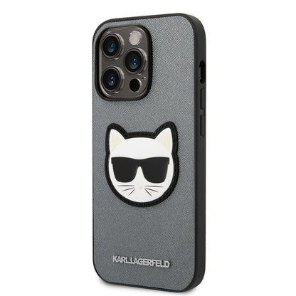 Case for Apple iPhone 14 Pro, Karl Lagerfeld, Saffiano Choupette's Head, Silver
