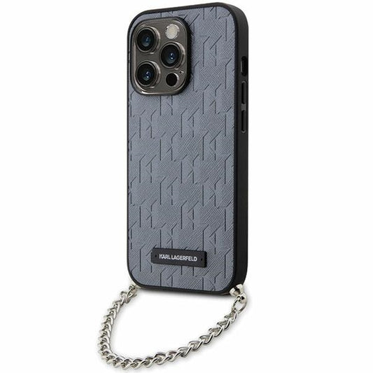 Case for Apple iPhone 14 Pro Max, Karl Lagerfeld, Saffiano Monogram Chain, Silver