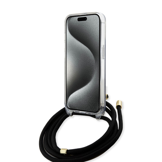 Case for Apple iPhone 15, Guess, 4G IML Printed Crossbody, Black
