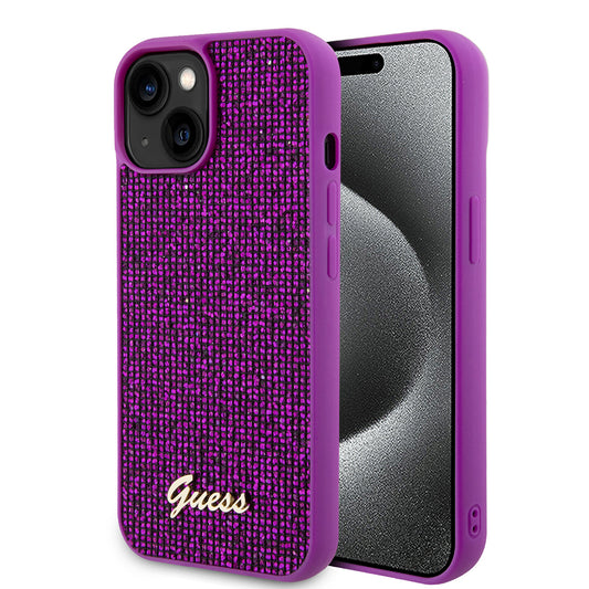Case for Apple iPhone 15, Guess, Disco Metal Script, Fuchsia