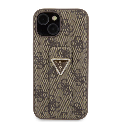 Case for Apple iPhone 15, Guess, Grip Stand 4G Triangle Strass, Brown