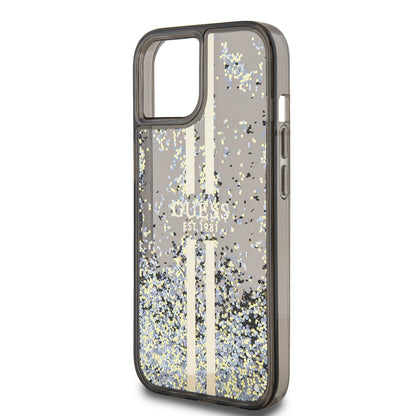 Case for Apple iPhone 15, Guess, Liquid Glitter Gold Stripes, Black
