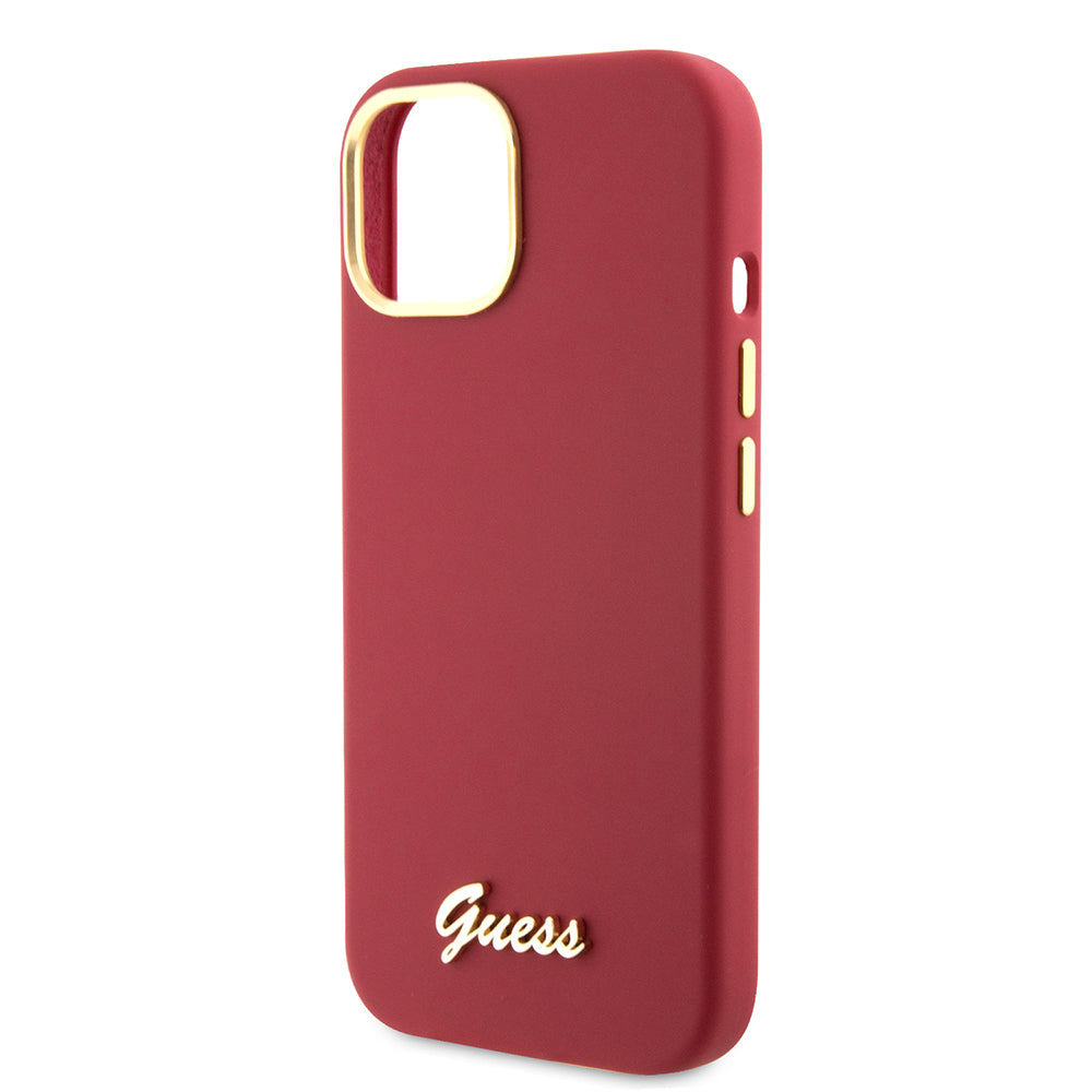 Case for Apple iPhone 15, Guess, Script Metal Logo & Frame, Pink
