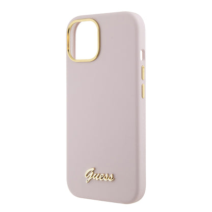 Case for Apple iPhone 15, Guess, Script Metal Logo & Frame, Light Pink