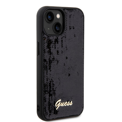 Case for Apple iPhone 15, Guess, Sequin Script Metal, Black