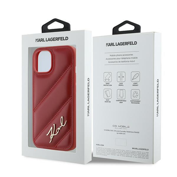 Case for Apple iPhone 15, Karl Lagerfeld, Diagonal Quilted Script, Rosie