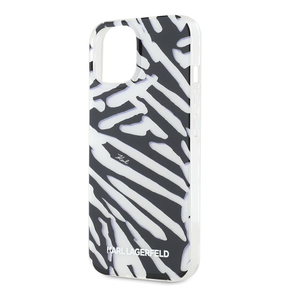 Case for Apple iPhone 15, Karl Lagerfeld, IML Luxury Zebra Pattern with Strap, Black