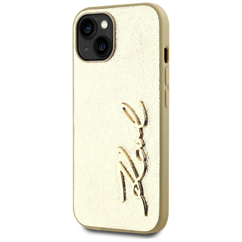Case for Apple iPhone 15, Karl Lagerfeld, Metal Signature, Gold