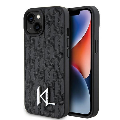 Case for Apple iPhone 15, Karl Lagerfeld, Monogram Hot Stamp Metal Logo, Black