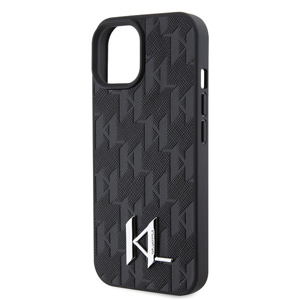 Case for Apple iPhone 15, Karl Lagerfeld, Monogram Hot Stamp Metal Logo, Black