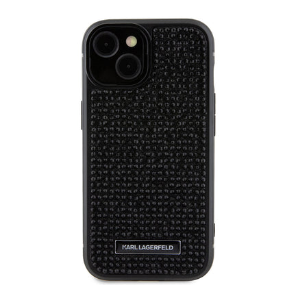 Case for Apple iPhone 15, Karl Lagerfeld, Rhinestone Metal Plate, Black