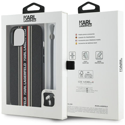 Case for Apple iPhone 15, Karl Lagerfeld, Saffiano Athleisure Stripes with Strap, Rosie