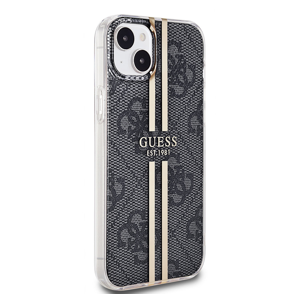 Case for Apple iPhone 15 Plus, Guess, IML 4G Gold Stripe, Black