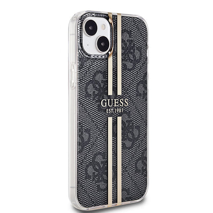 Case for Apple iPhone 15 Plus, Guess, IML 4G Gold Stripe, Black