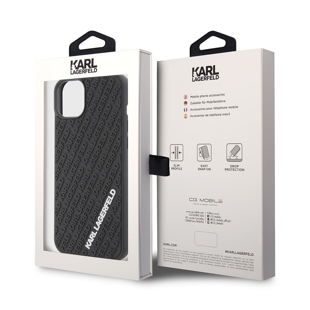 Case for Apple iPhone 15 Plus, Karl Lagerfeld, 3D Rubber Multi Logo, Black