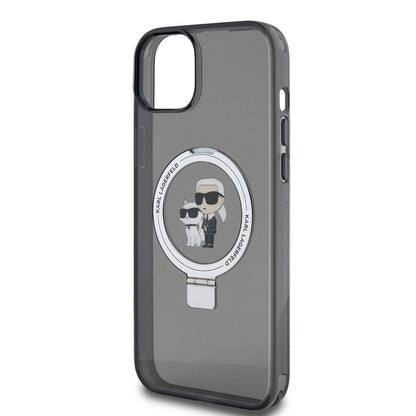 Case for Apple iPhone 15 Plus, Karl Lagerfeld, Ringstand Karl & Choupette, Black