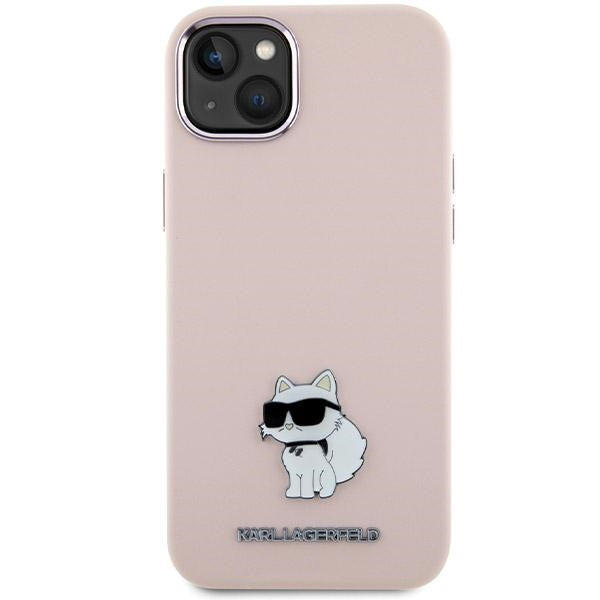 Case for Apple iPhone 15 Plus, Karl Lagerfeld, Silicone Choupette Metal, Pink