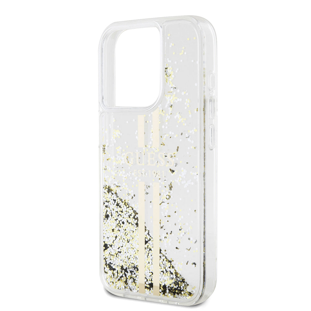 Case for Apple iPhone 15 Pro, Guess, Liquid Glitter Gold Stripes, Transparent
