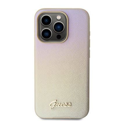 Case for Apple iPhone 15 Pro, Guess, Saffiano Iridescent Script, Gold