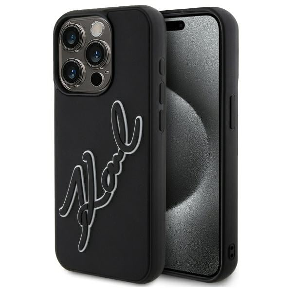 Case for Apple iPhone 15 Pro, Karl Lagerfeld, 3D Rubber Signature, Black