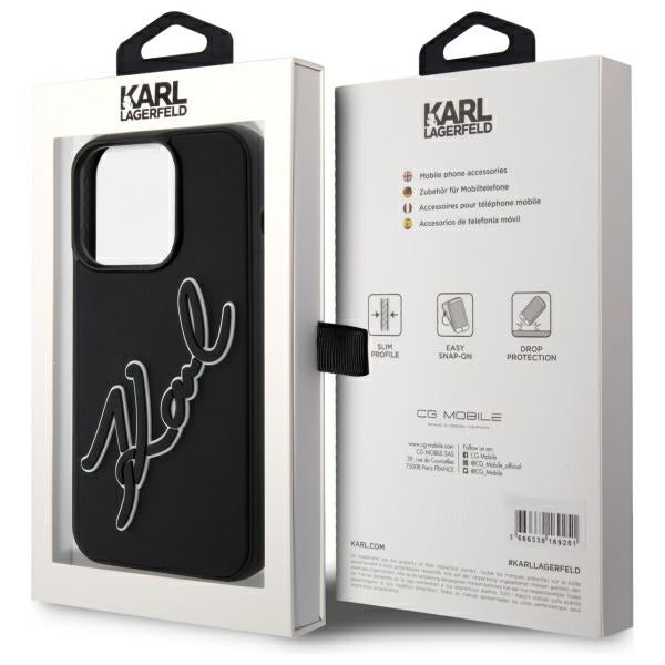 Case for Apple iPhone 15 Pro, Karl Lagerfeld, 3D Rubber Signature, Black