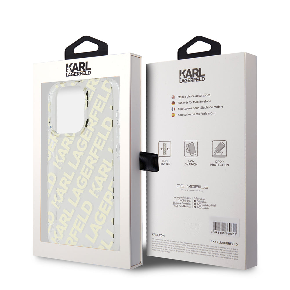 Case for Apple iPhone 15 Pro, Karl Lagerfeld, IML Electroplated Repeated Logo, Gold