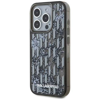 Case for Apple iPhone 15 Pro, Karl Lagerfeld, Liquid Glitter Monogram, Black