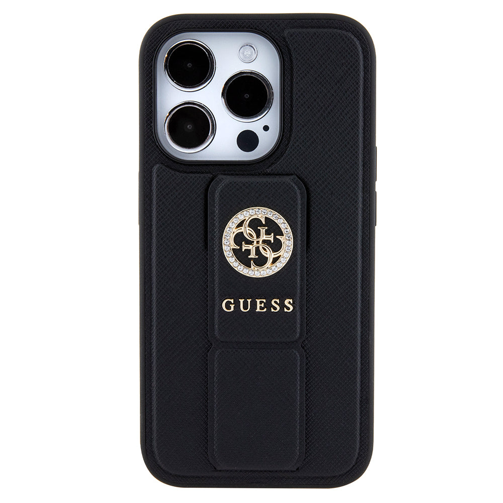 Case for Apple iPhone 15 Pro Max, Guess, Grip Stand 4G Saffiano Strass, Black