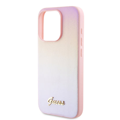 Case for Apple iPhone 15 Pro Max, Guess, Iridescent Metal Script, Pink