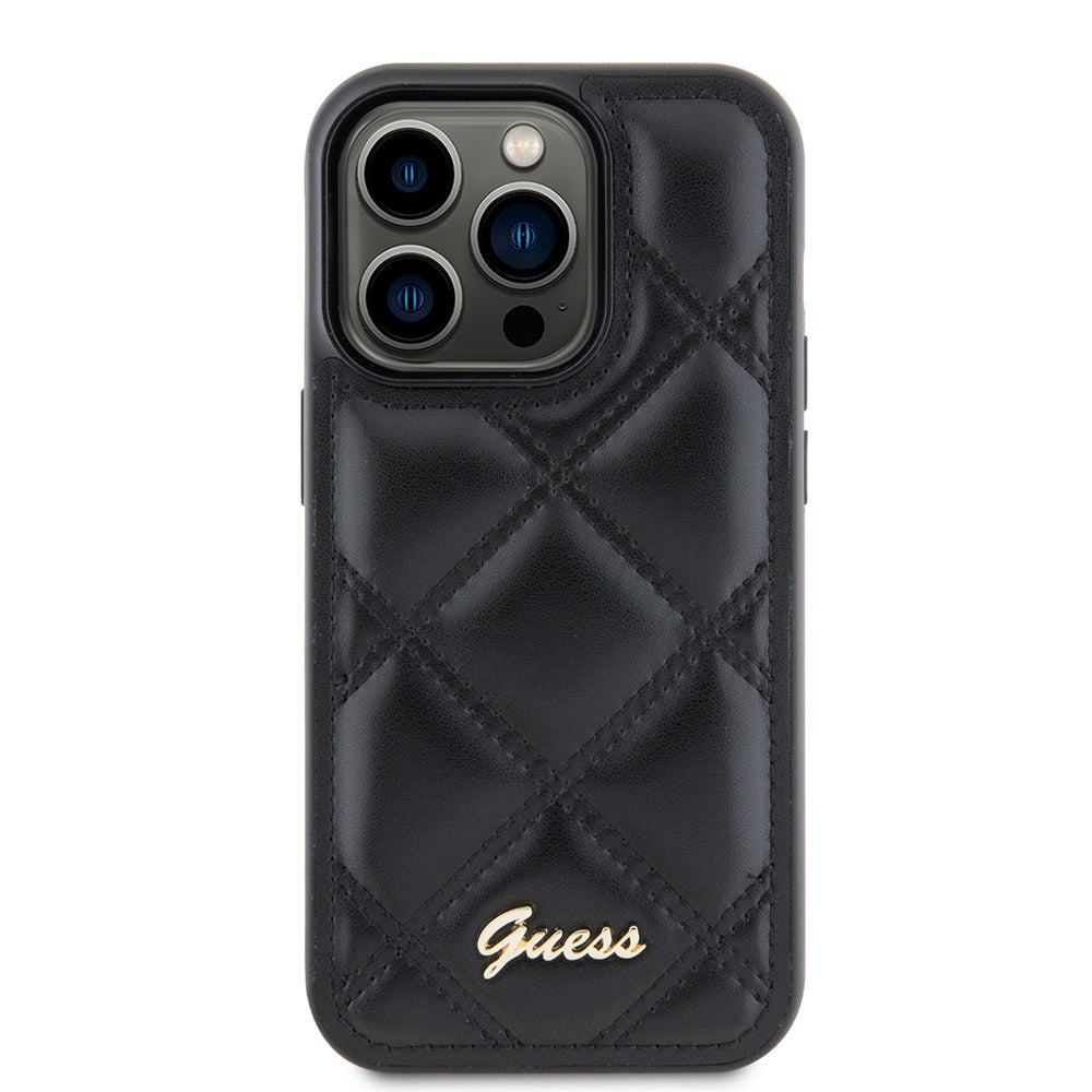 Case for Apple iPhone 15 Pro Max, Guess, Quilted Metal Logo, Black