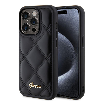 Case for Apple iPhone 15 Pro Max, Guess, Quilted Metal Logo, Black