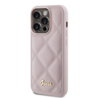 Case for Apple iPhone 15 Pro Max, Guess, Quilted Metal Logo, Pink