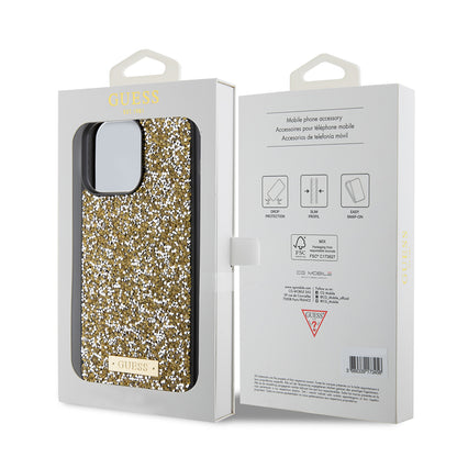 Case for Apple iPhone 15 Pro Max, Guess, Rhinestone Metal Logo, Yellow