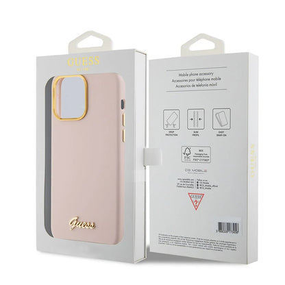 Case for Apple iPhone 15 Pro Max, Guess, Script Metal Logo & Frame, Light Pink