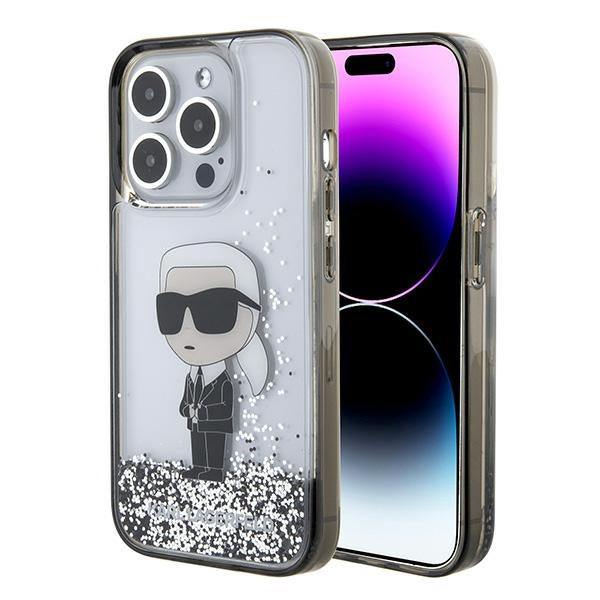 Case for Apple iPhone 15 Pro Max, Karl Lagerfeld, Liquid Glitter Ikonik Karl, Transparent