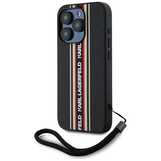 Case for Apple iPhone 15 Pro Max, Karl Lagerfeld, Saffiano Athleisure Stripes with Strap, Rosie