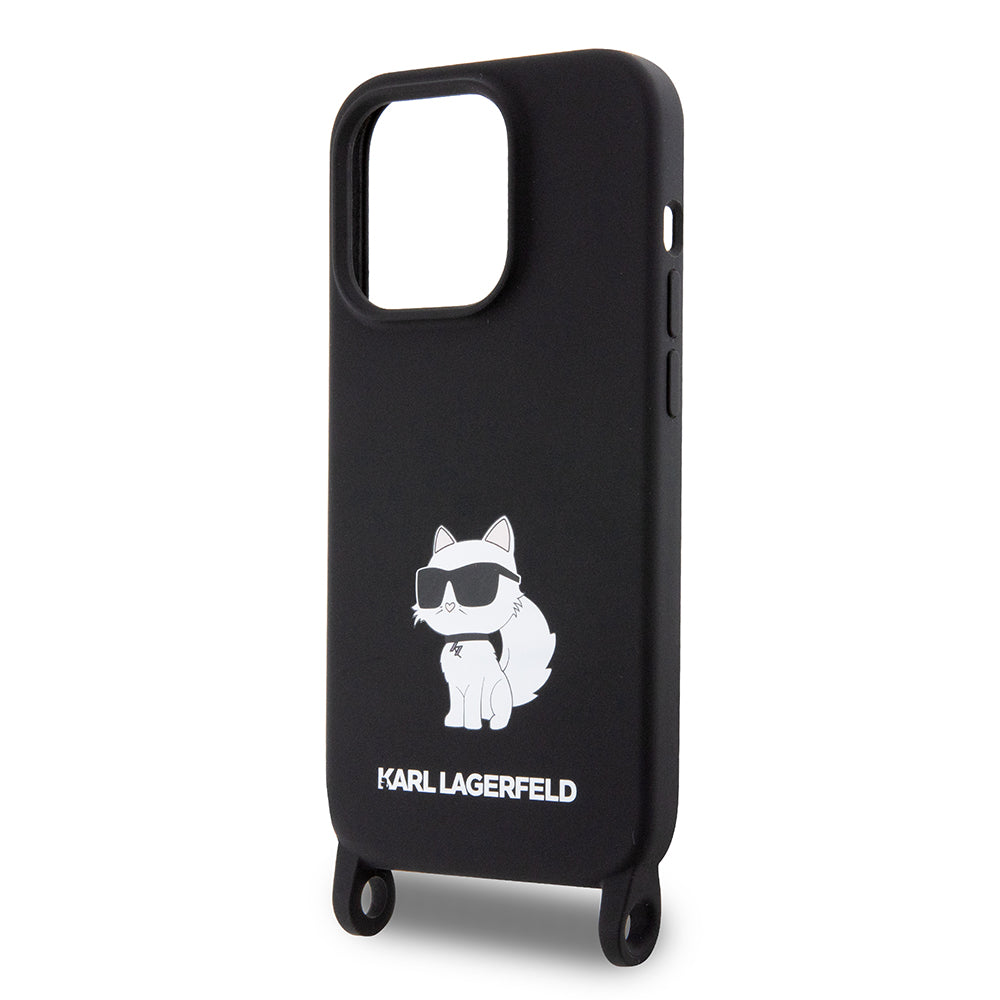 Case for Apple iPhone 15 Pro Max, Karl Lagerfeld, Silicone Crossbody Choupette, Black