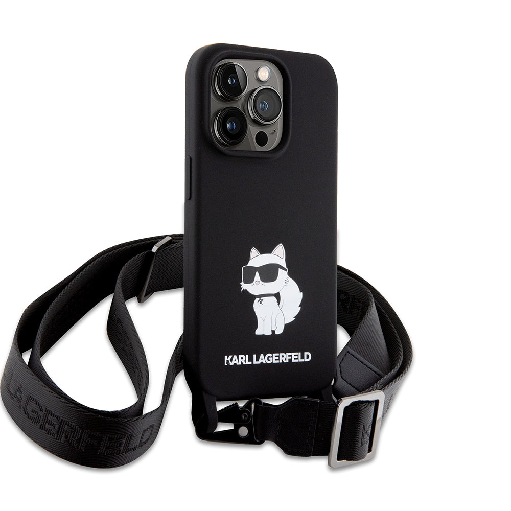Case for Apple iPhone 15 Pro Max, Karl Lagerfeld, Silicone Crossbody Ikonik Karl, Black