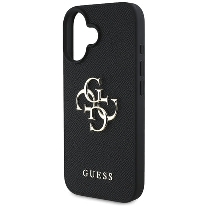 Case for Apple iPhone 16, Guess, Grained Big 4G Logo Small Classic Logo, Black