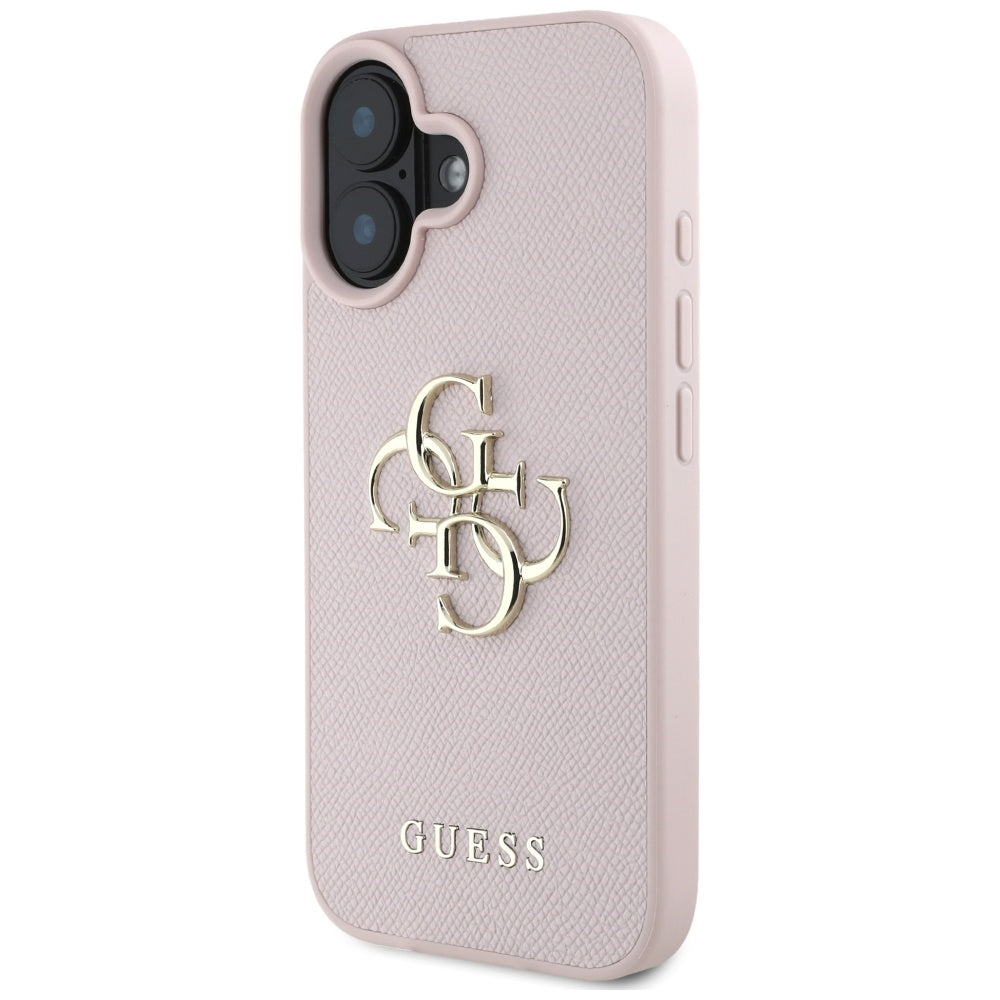 Case for Apple iPhone 16, Guess, Grained Big 4G Logo Small Classic Logo, Pink