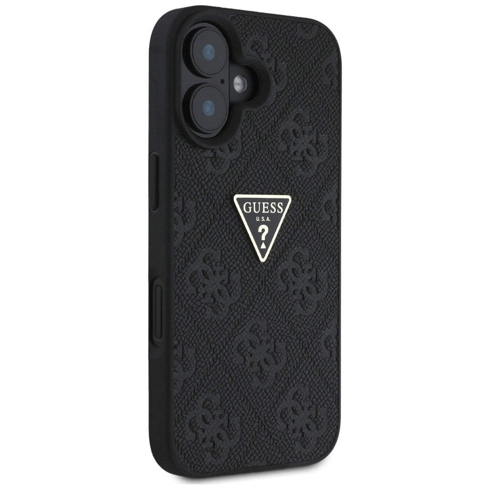 Case for Apple iPhone 16, Guess, Hot Stamp 4G Pattern Triangle Logo, Black