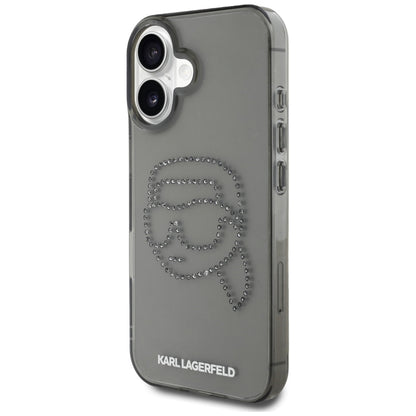 Case for Apple iPhone 16, Karl Lagerfeld, IML Rhinestones Karl's Head, Black