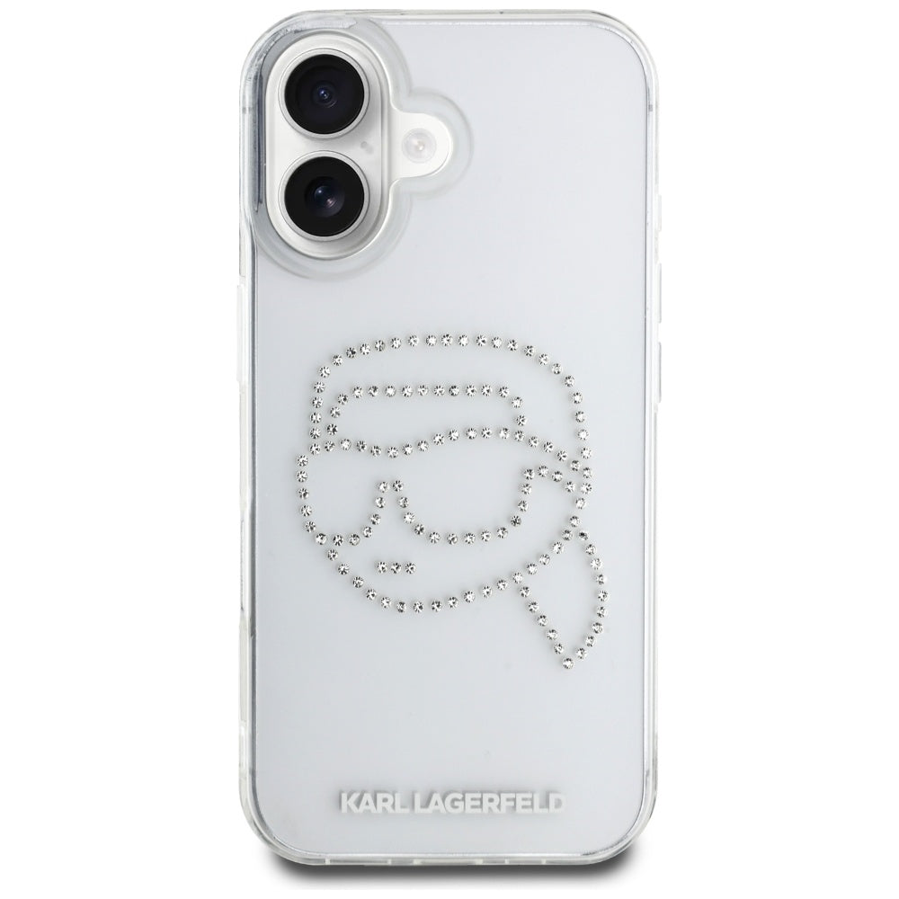 Case for Apple iPhone 16, Karl Lagerfeld, IML Rhinestones Karl's Head, Transparent