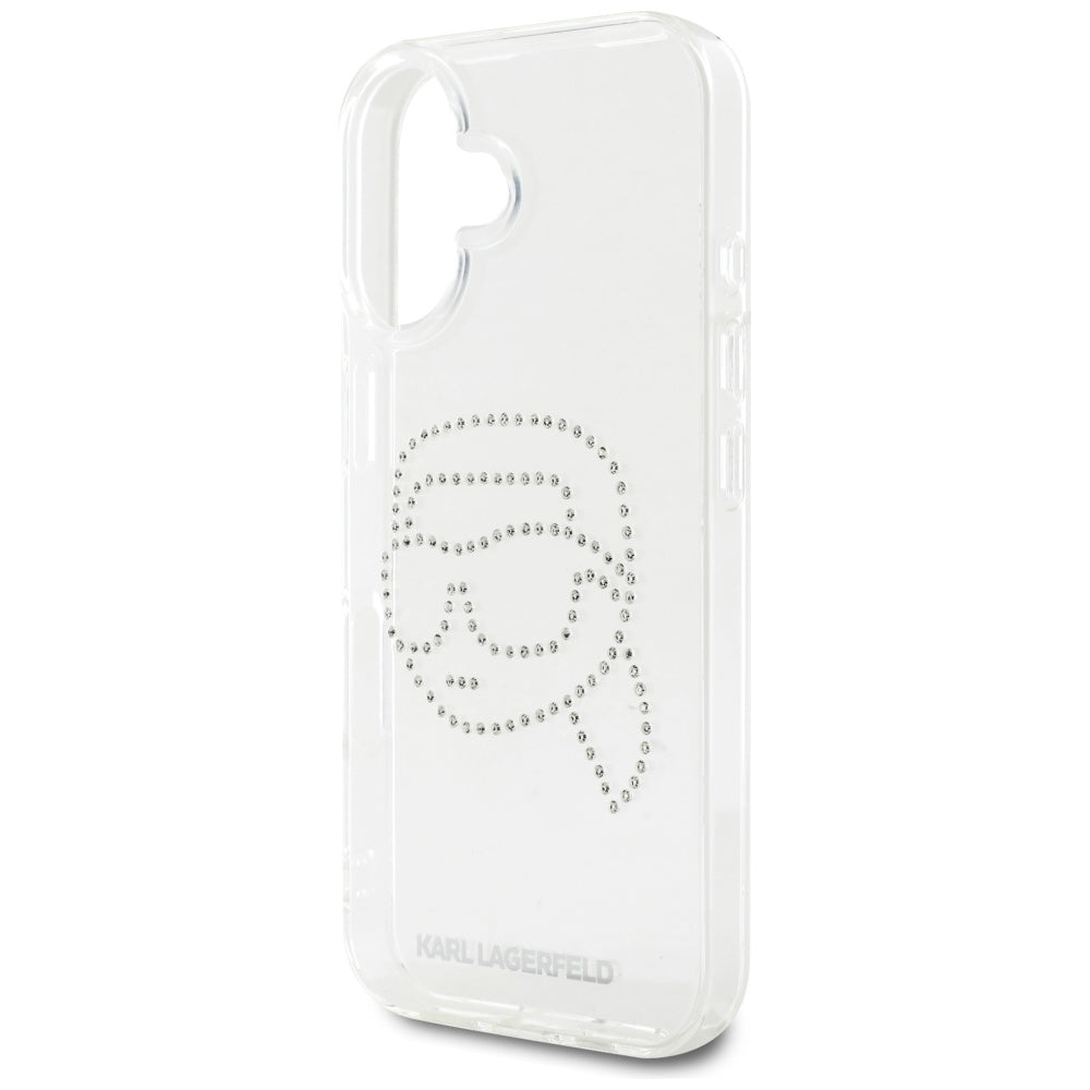 Case for Apple iPhone 16, Karl Lagerfeld, IML Rhinestones Karl's Head, Transparent