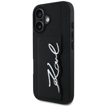 Case for Apple iPhone 16, Karl Lagerfeld, Metal Signature, Black