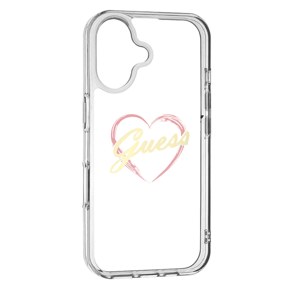 Case for Apple iPhone 16 Plus, Guess, IML Heart, Transparent