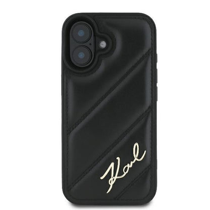 Case for Apple iPhone 16 Plus, Karl Lagerfeld, Diagonal Quilted Script, Black