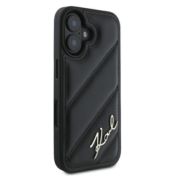 Case for Apple iPhone 16 Plus, Karl Lagerfeld, Diagonal Quilted Script, Black