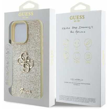 Case for Apple iPhone 16 Pro, Guess, Fixed Glitter Big 4G, Gold
