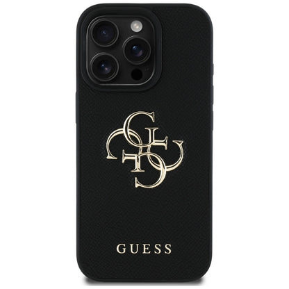 Case for Apple iPhone 16 Pro, Guess, Grained Big 4G Logo Small Classic Logo, Black